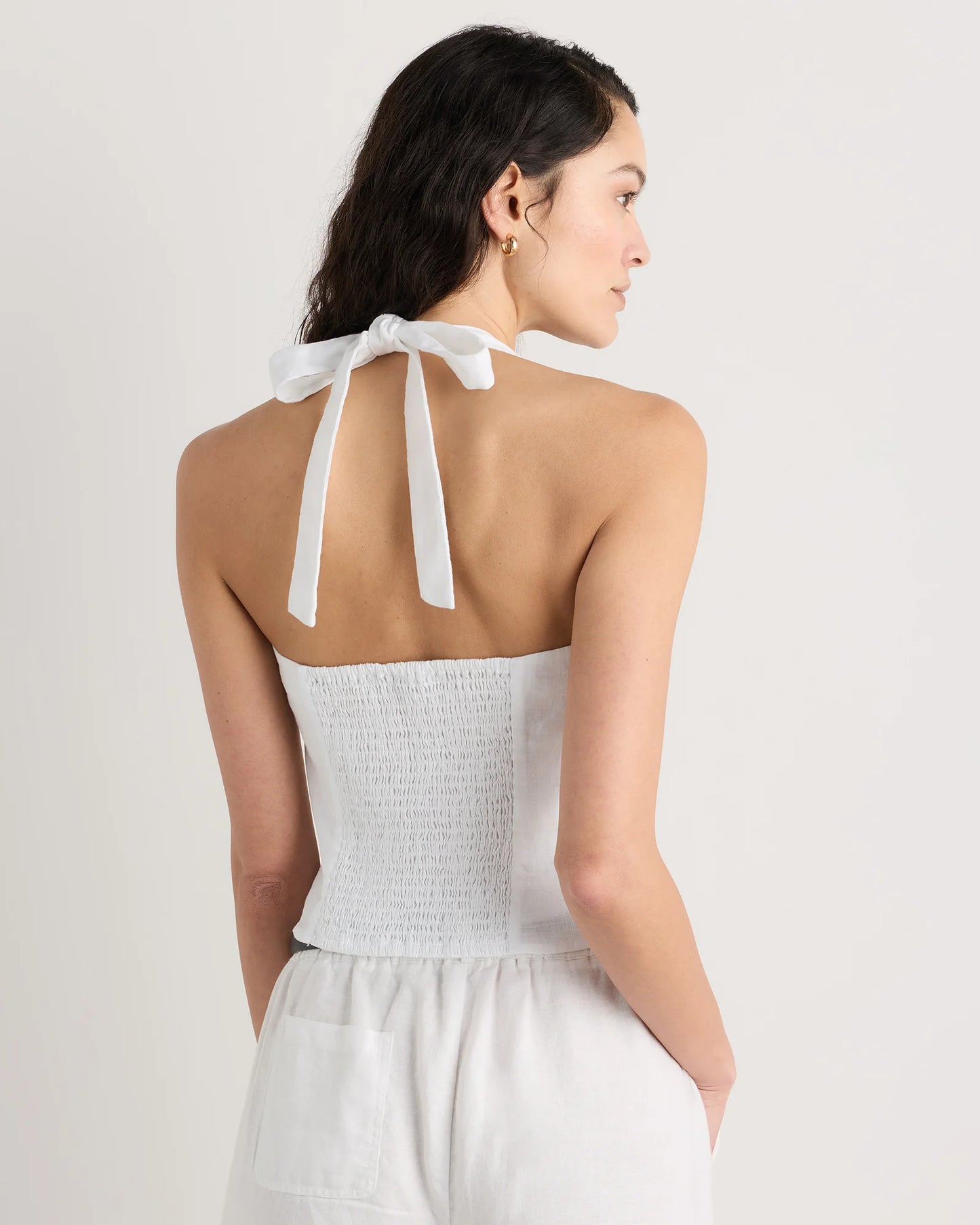 100% European Linen Halter Top - XS / Red Classic Mini Gingham