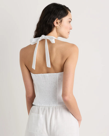 100% European Linen Halter Top - XS / Red Classic Mini Gingham