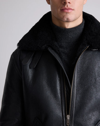 100% Shearling Bomber Jacket - S / Dark Brown