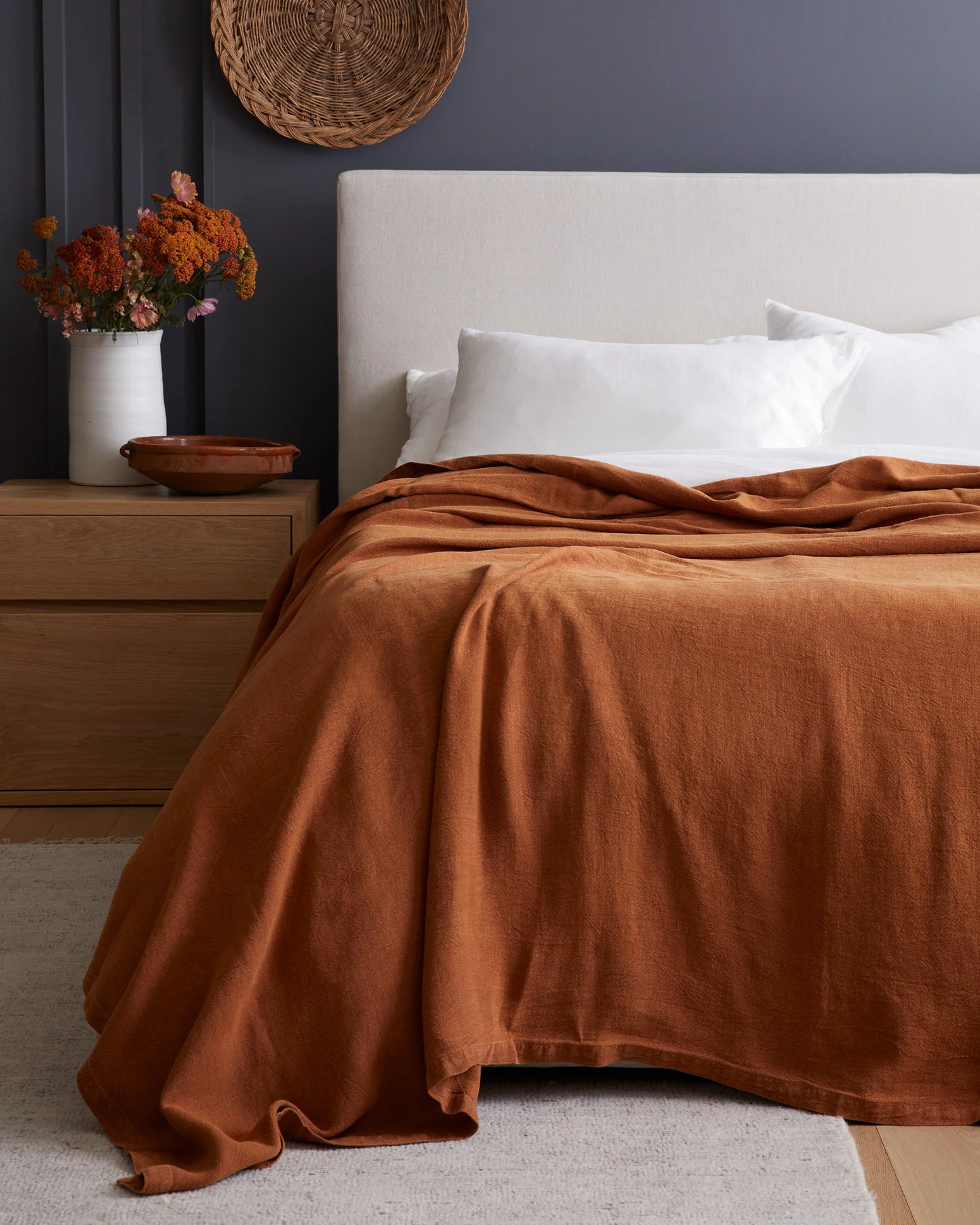 Vintage Wash European Linen Bed Cover - Full/Queen / Terracotta