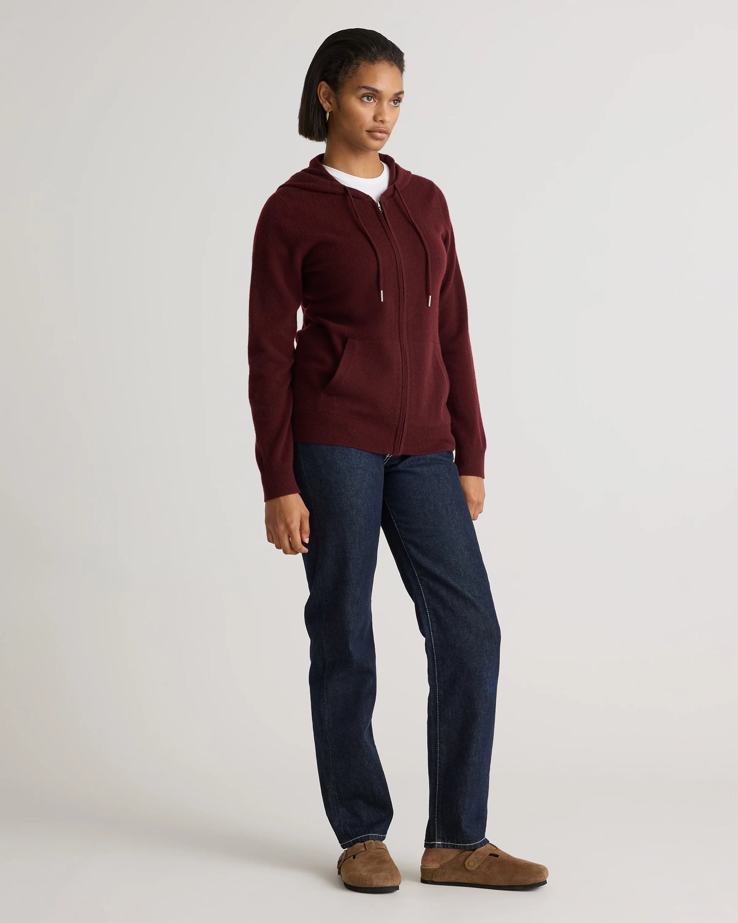 Mongolian Cashmere Full-Zip Hoodie - XS / Heather Grey