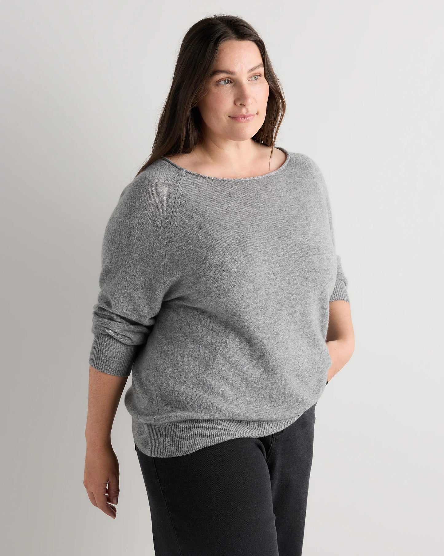 Mongolian Cashmere Boatneck Sweater - 1X / Heather Vintage Pink
