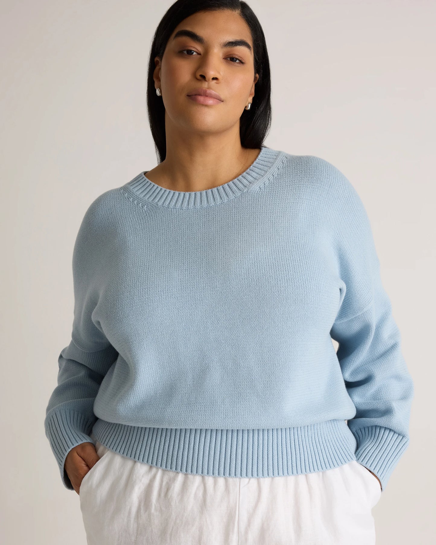 100% Organic Cotton Boyfriend Crew Sweater - 1X / Shell Pink