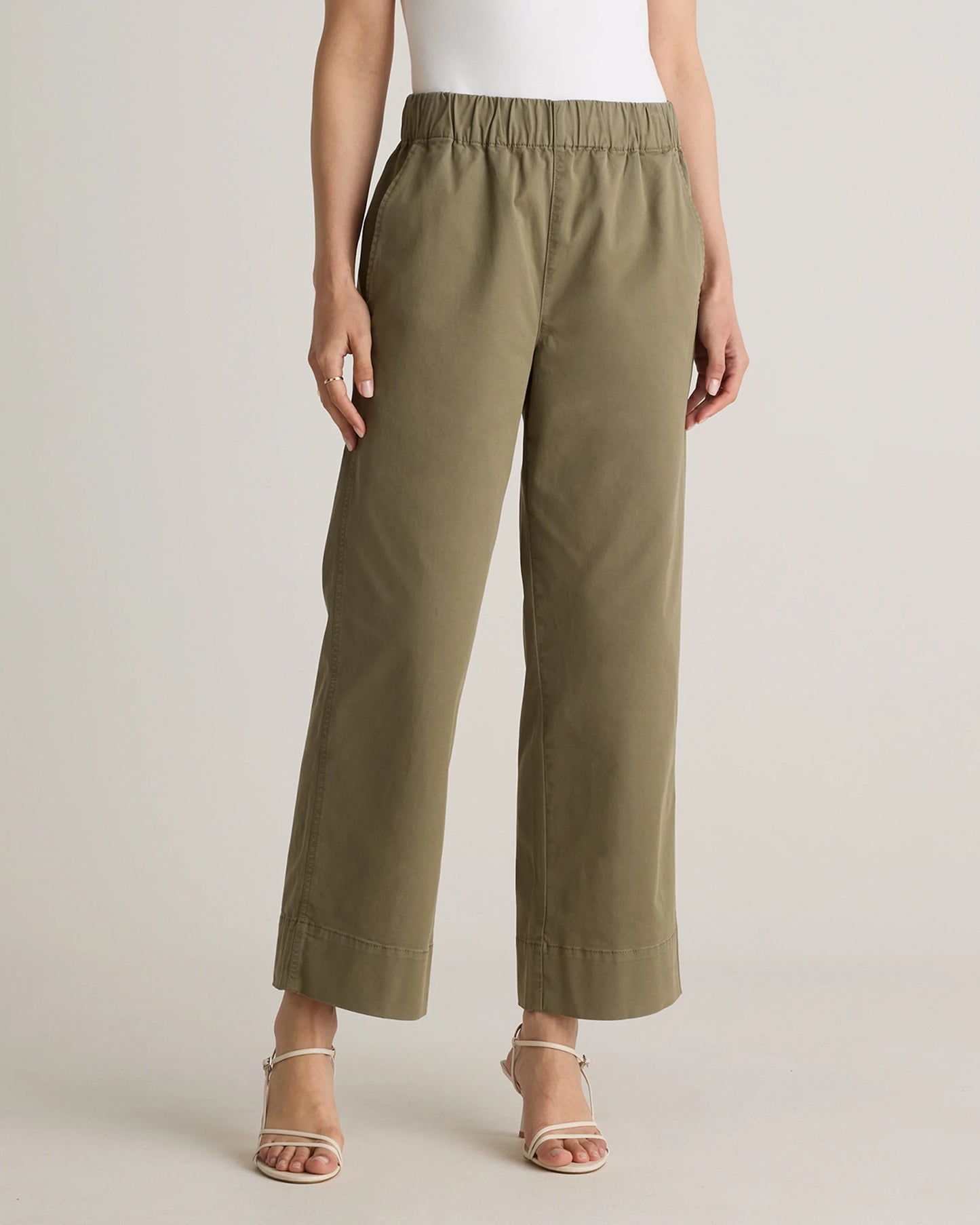 Organic Stretch Cotton Wide Leg Chino Pants - 0 / Olive