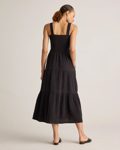 100% Organic Cotton Gauze Smocked Sleeveless Maxi Dress - XS / Ocean Breeze