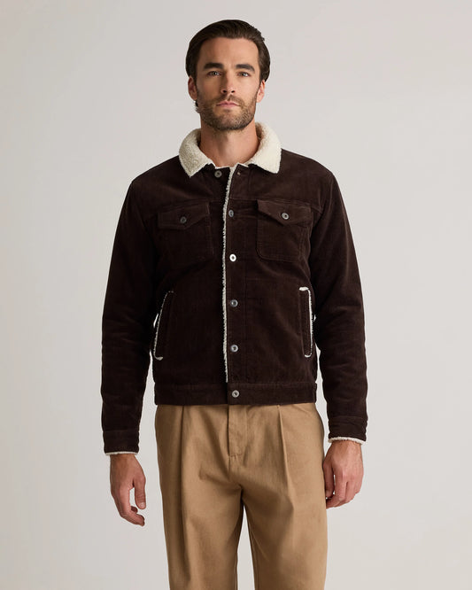 Organic Stretch Corduroy Sherpa-Lined Trucker Jacket - S / Espresso