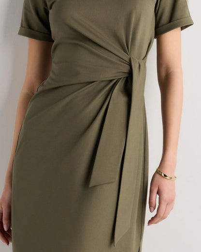 Stretch Cotton Jersey Side Tie Midi Dress - XS / Spiced Orange