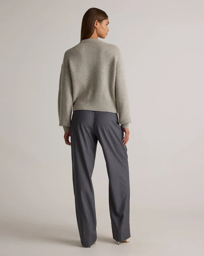 100% Yak Wool Pointelle Detail Relaxed Crew - XS / Heather Brown
