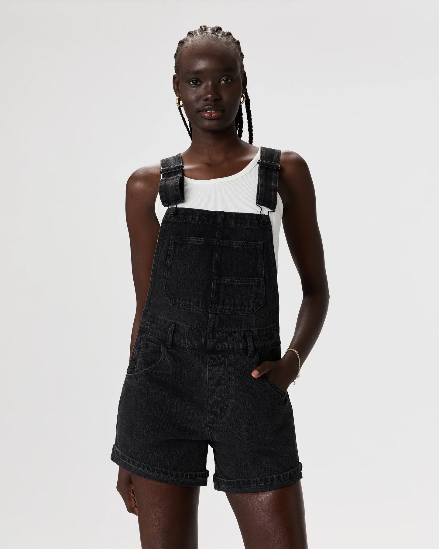 100% Organic Denim Shortalls - XS / Mascara Black