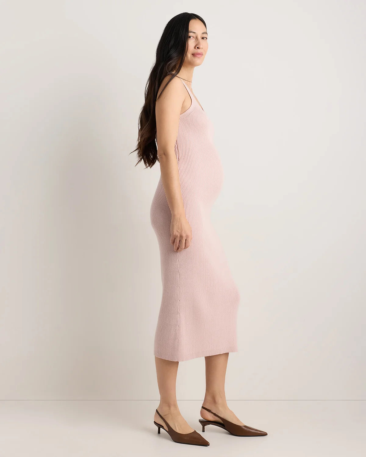 Lightweight Cotton Cashmere Maternity Fitted Midi Dress - XS / Mountain Spring Blue