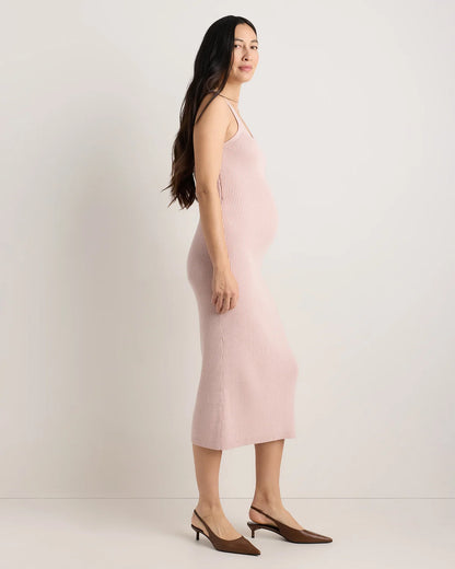 Lightweight Cotton Cashmere Maternity Fitted Midi Dress - XS / Mountain Spring Blue