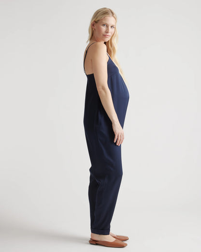 Washable Stretch Silk Maternity Jumpsuit - XS / Black