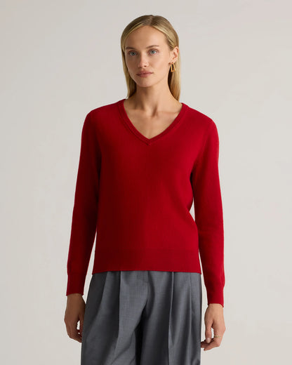 Mongolian Cashmere V-Neck Sweater - XS / Rich Burgundy