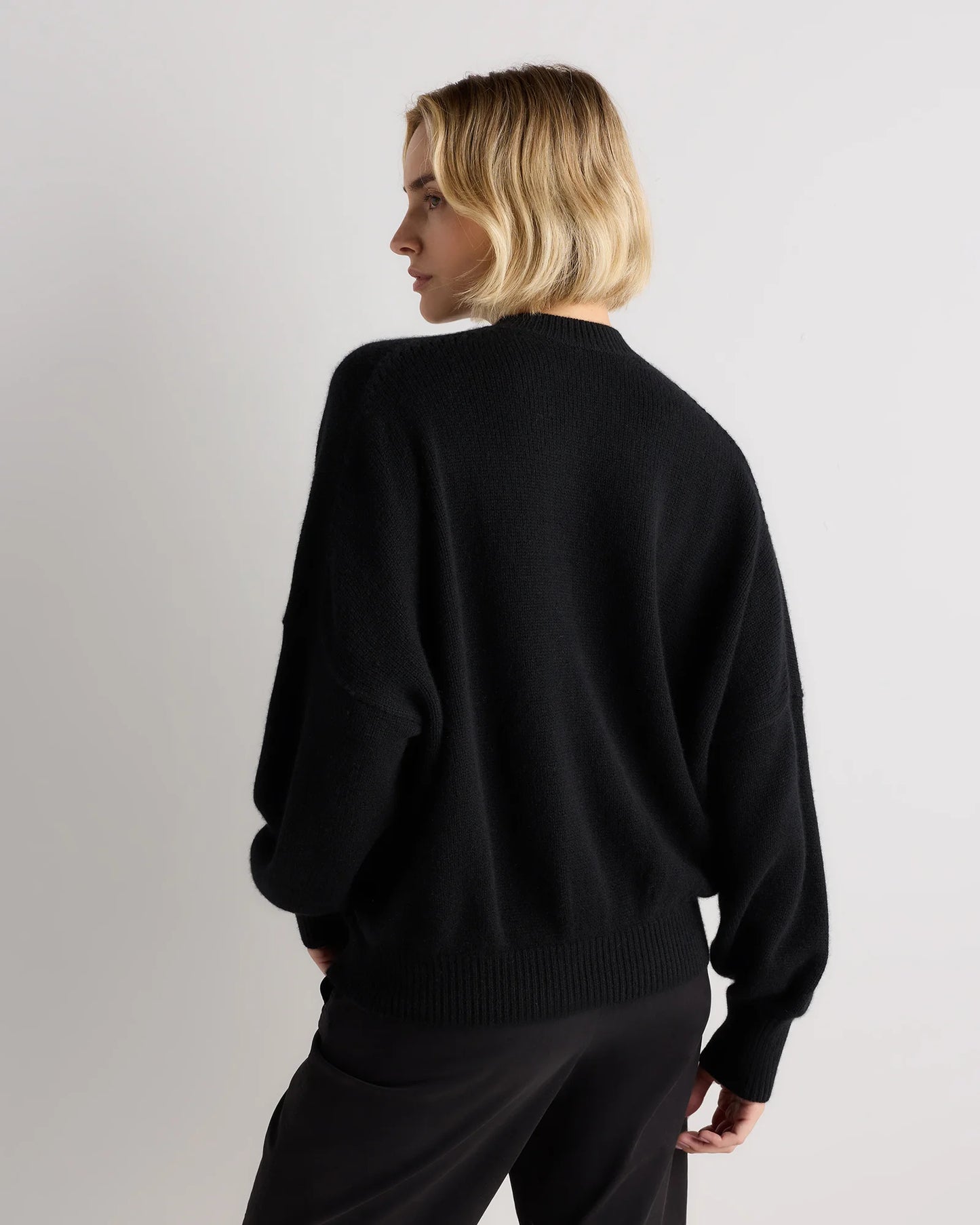 100% Mongolian Cashmere Slouchy Blouson Sleeve Crewneck - XS / Black