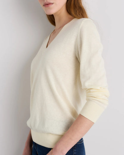 Lightweight Cotton Cashmere V-Neck Sweater - XS / Sugar Stone