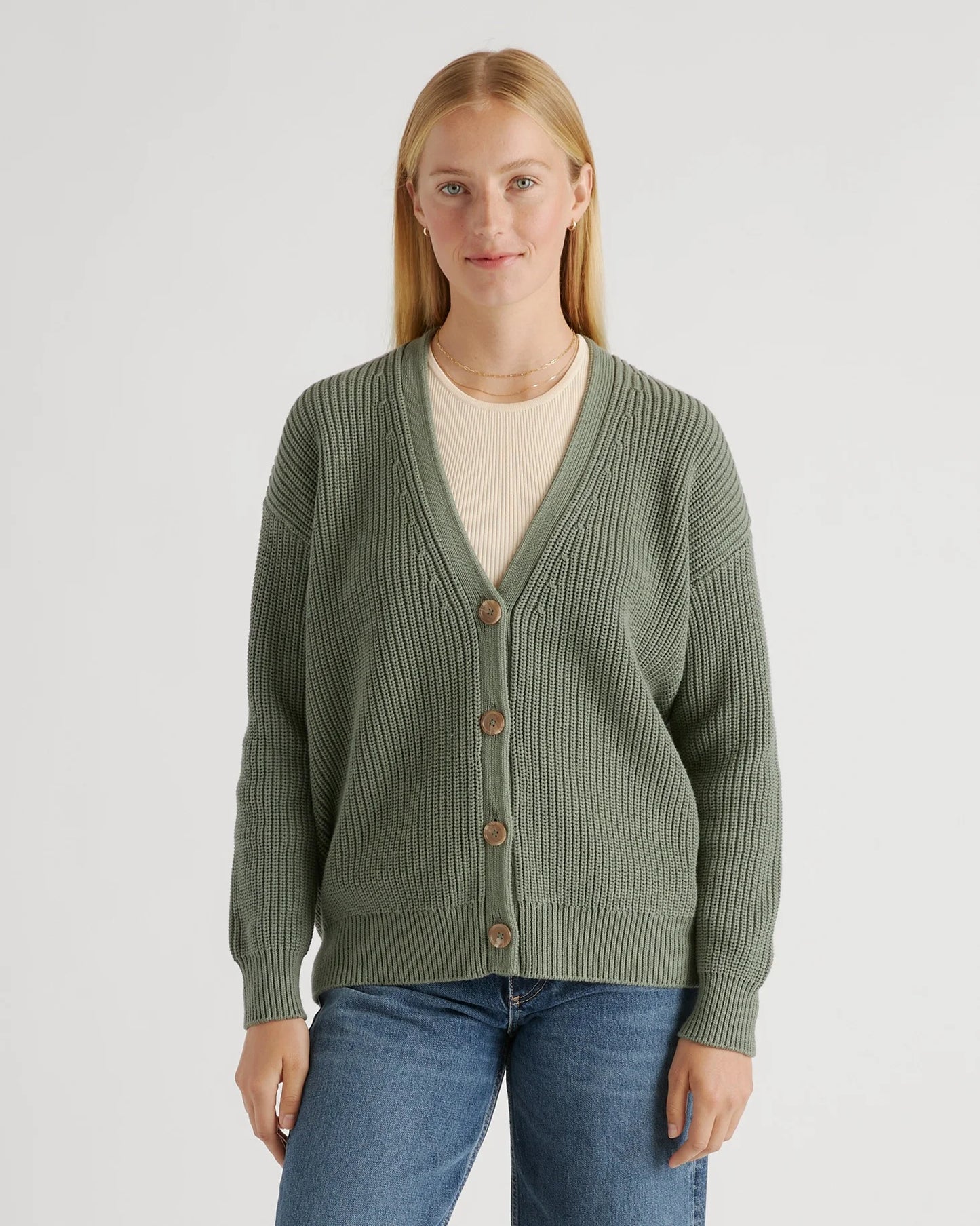 100% Organic Cotton Oversized Boyfriend Cardigan - XS / Speckled Beige