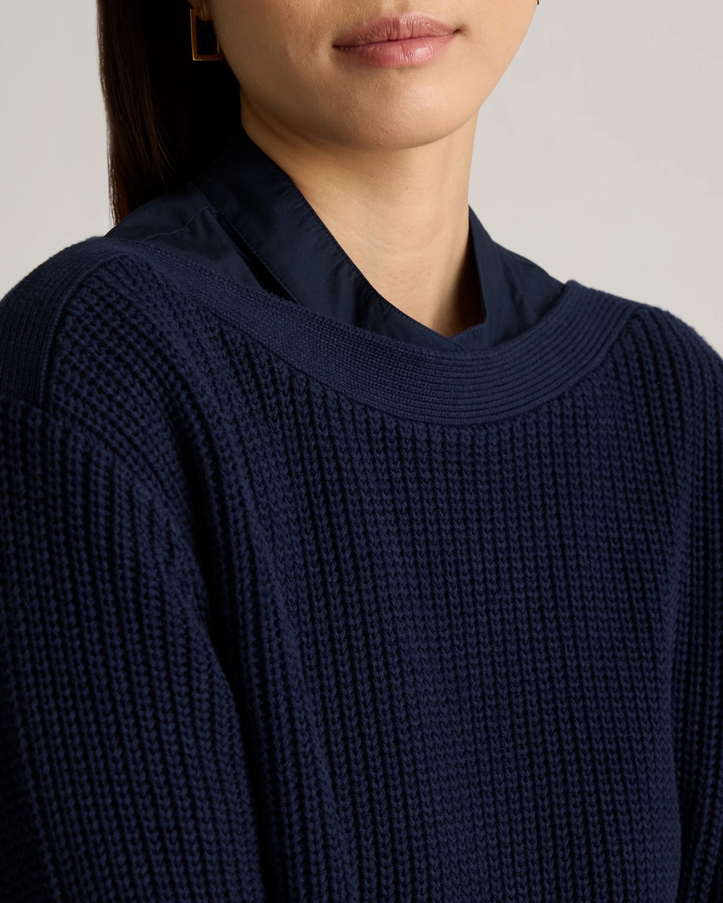 100% Organic Cotton Fisherman Boatneck Sweater - XS / Navy