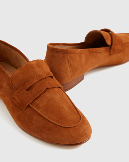 Italian Suede Penny Loafer - 5 / Almond