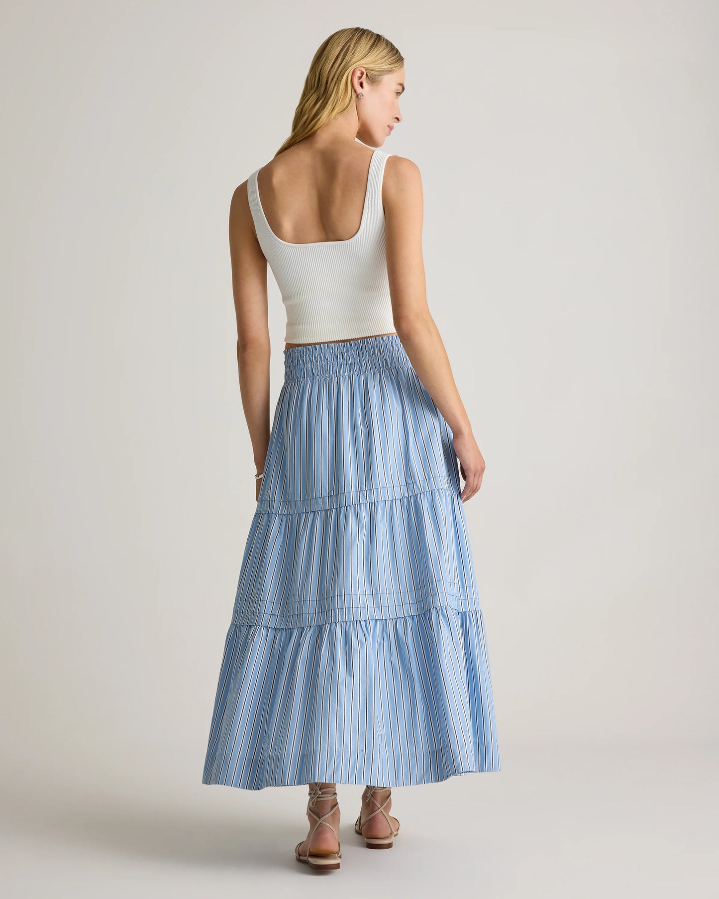 100% Organic Cotton Poplin Tiered Maxi Skirt - XS / Black