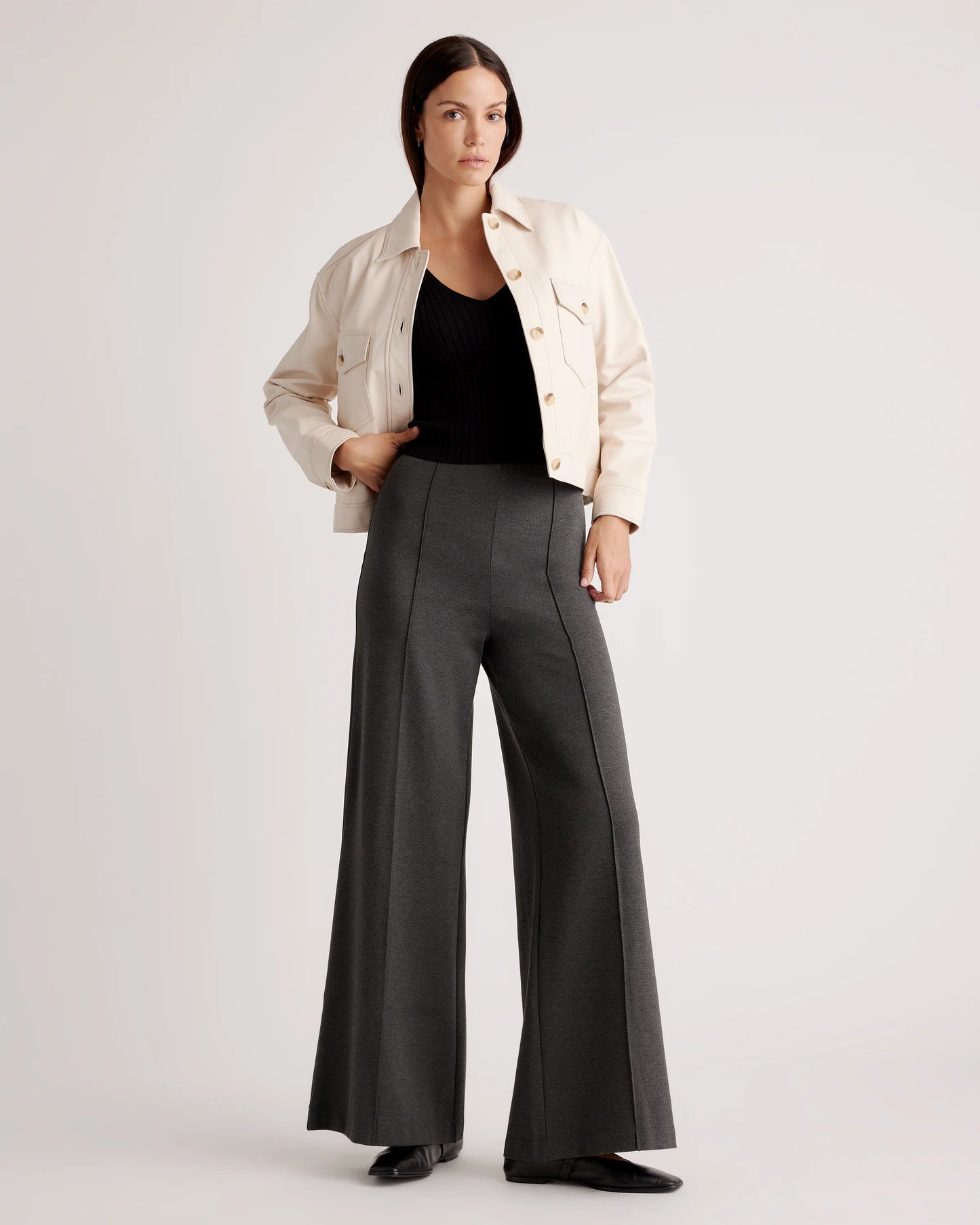 Ultra-Stretch Ponte Super Wide Leg Pants - XS / Black