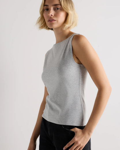 Stretch Cotton Jersey Boat Neck Tank - XS / Heather Grey