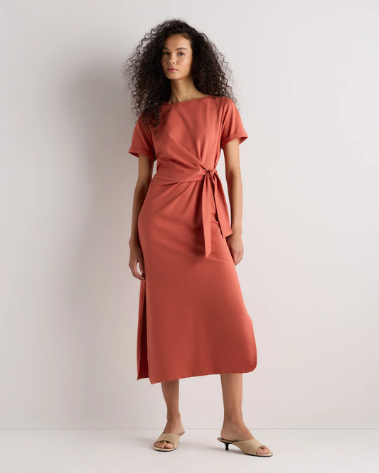 Stretch Cotton Jersey Side Tie Midi Dress - XS / Spiced Orange