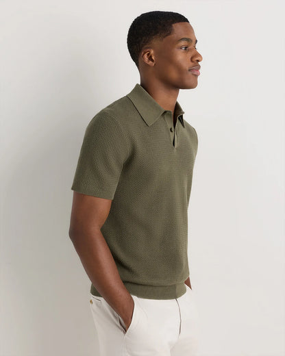 100% Organic Cotton Mesh-Stitch Sweater Polo - XS / Charcoal