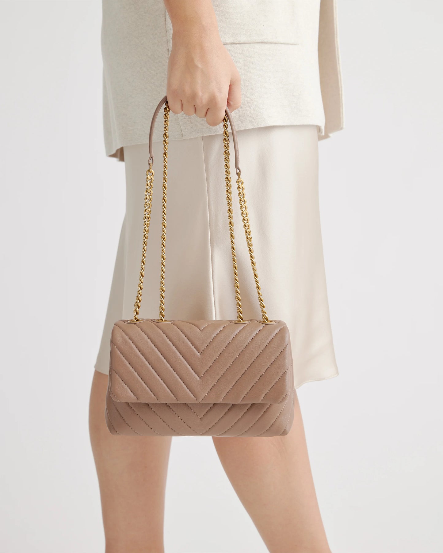 Italian Leather Quilted Convertible Crossbody - One Size / Dark Taupe