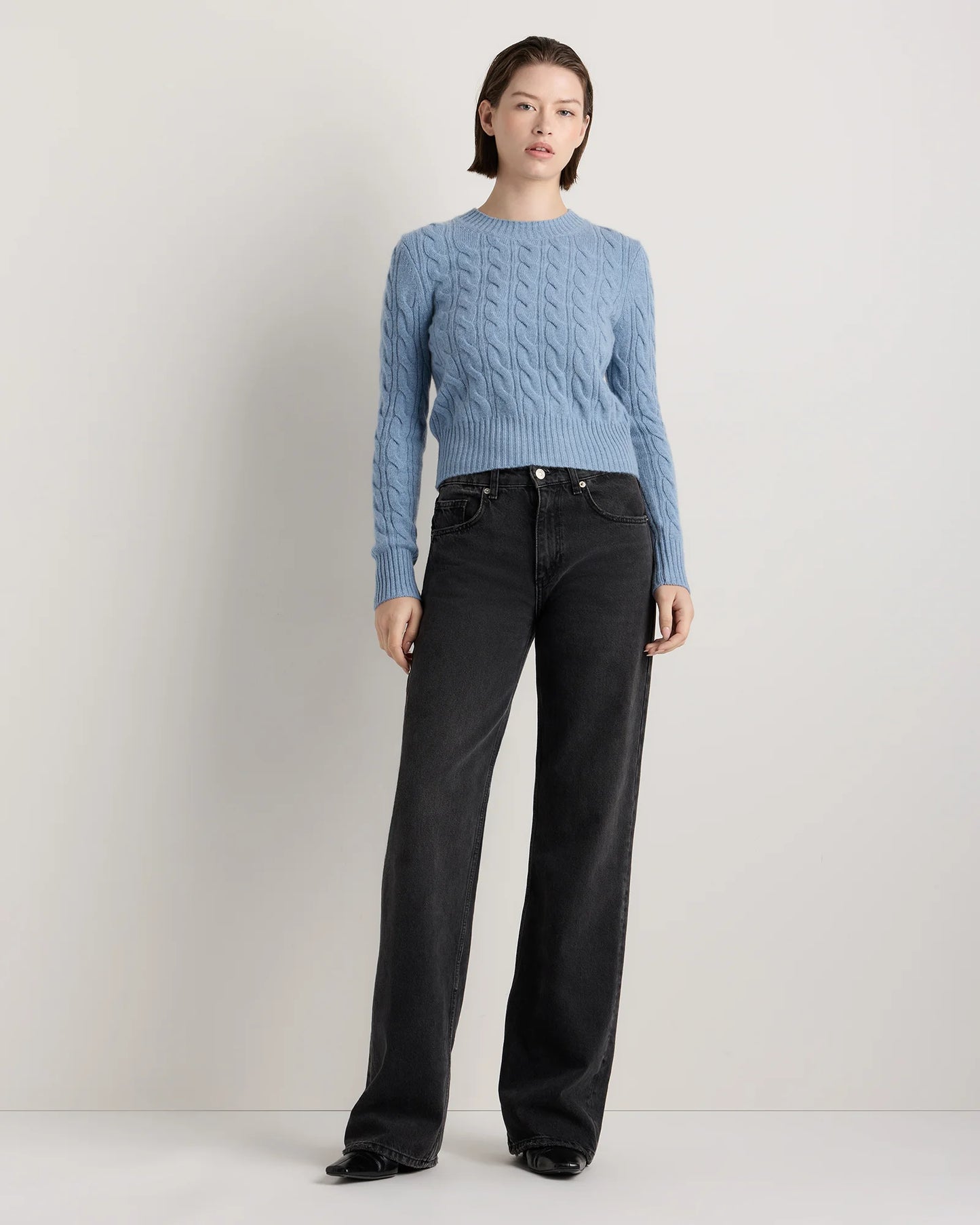 Mongolian Cashmere Shrunken Cable Crewneck Sweater - XS / Varsity Red