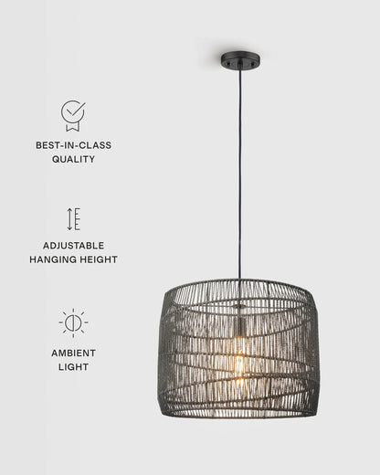 Woven Rope Drum Pendant Light - One Size / Black