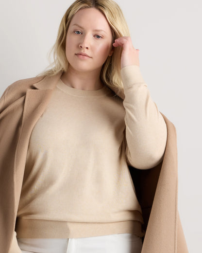 Lightweight Cotton Cashmere Crew Sweater - 1X / Black