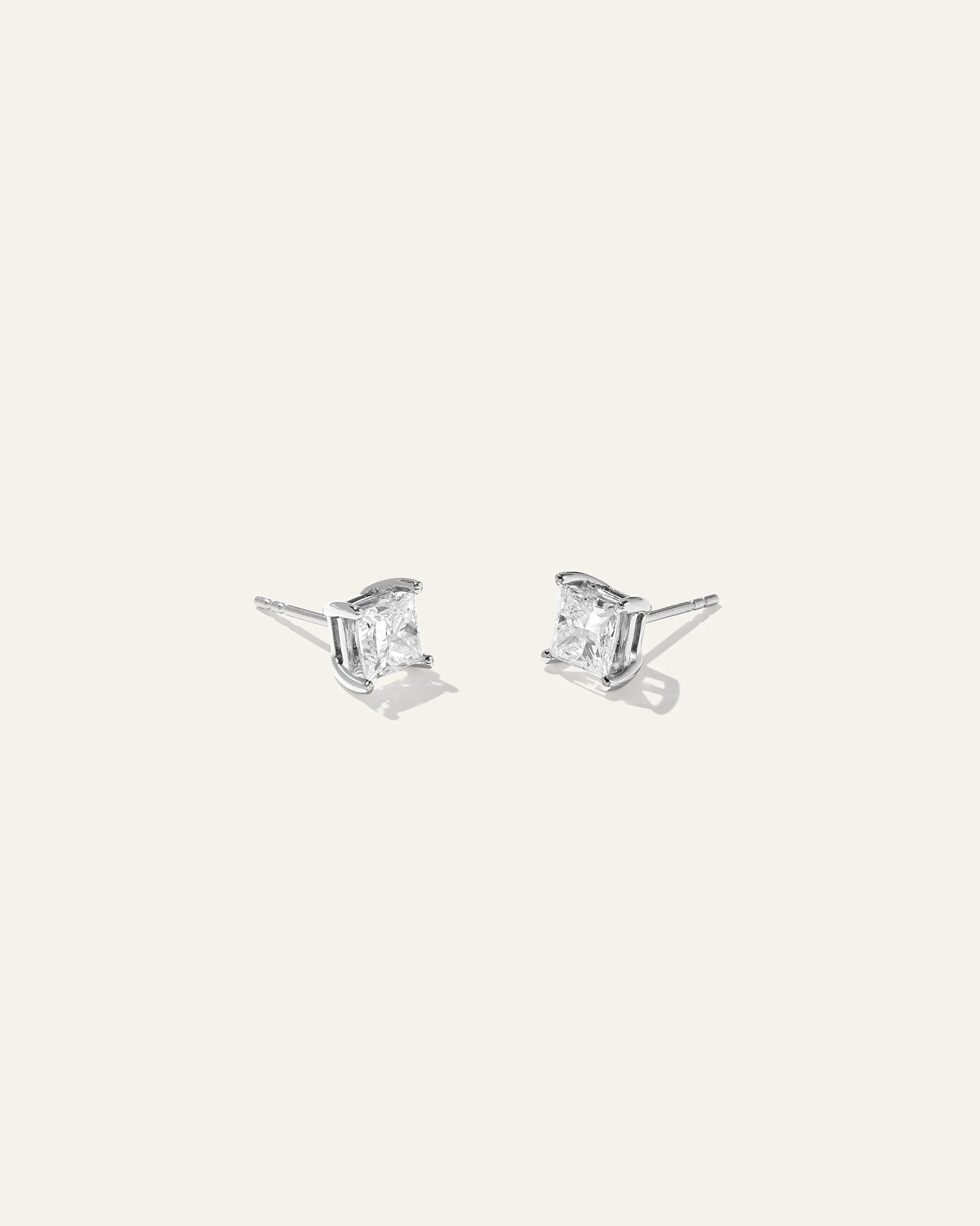 14K Gold Lab Grown Diamond Princess Solitaire Studs - 2ctw - One Size / Yellow Gold