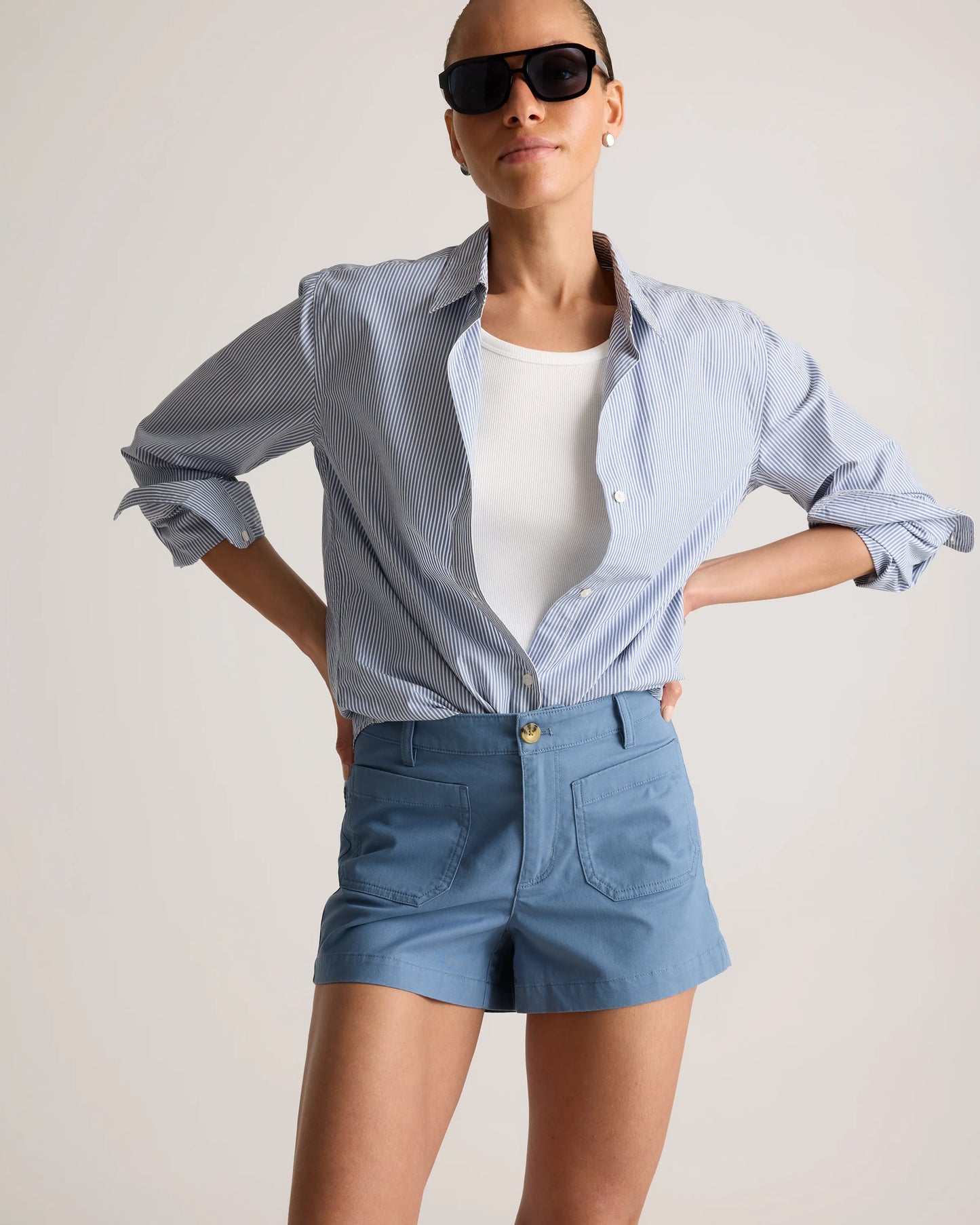 Stretch Cotton Chino Patch Pocket Shorts - 0 / Frost