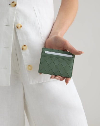 Italian Handwoven Leather Small Card Case - One Size / Cognac