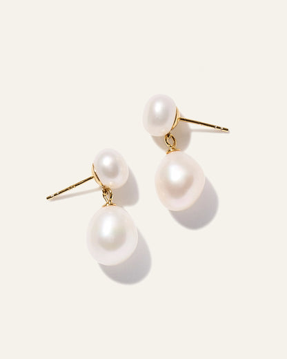 Freshwater Cultured Baroque Pearl Drop Earrings - One Size / Gold Vermeil