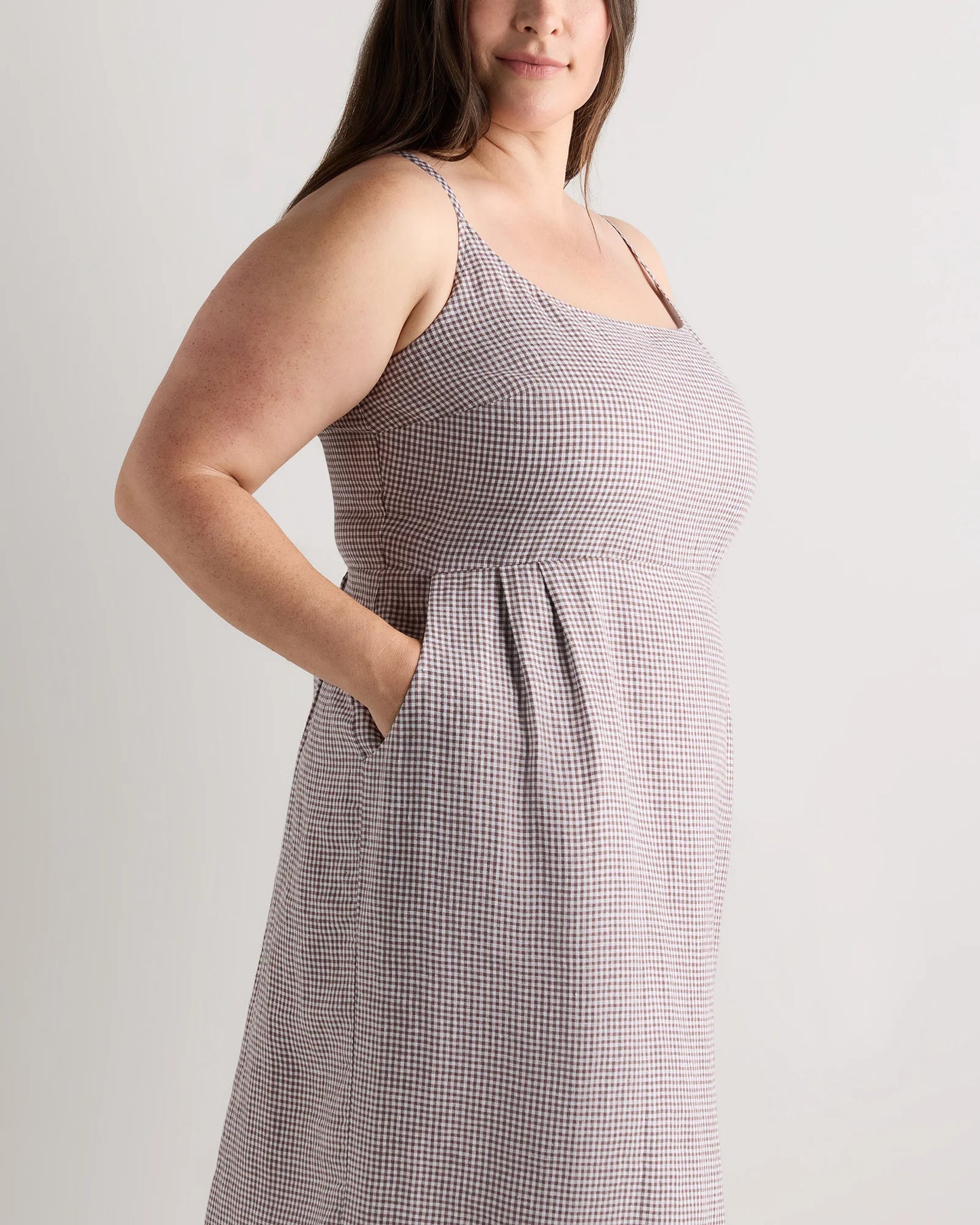 100% European Linen Scoop Neck Midi Dress - 1X / Deep Navy