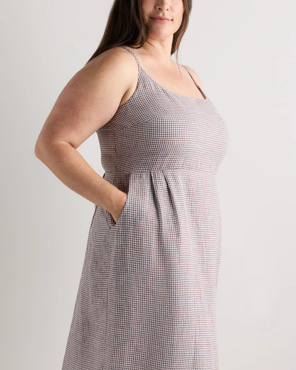 100% European Linen Scoop Neck Midi Dress - 1X / Deep Navy