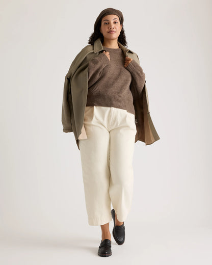 100% Yak Wool Pointelle Detail Relaxed Crew - XS / Heather Brown