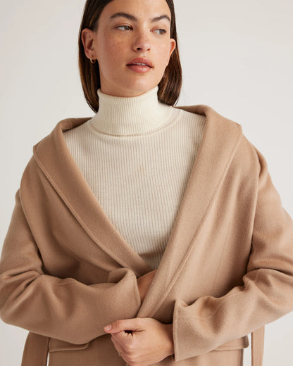 100% Mongolian Cashmere Double-Faced Wrap Coat - XS / Camel