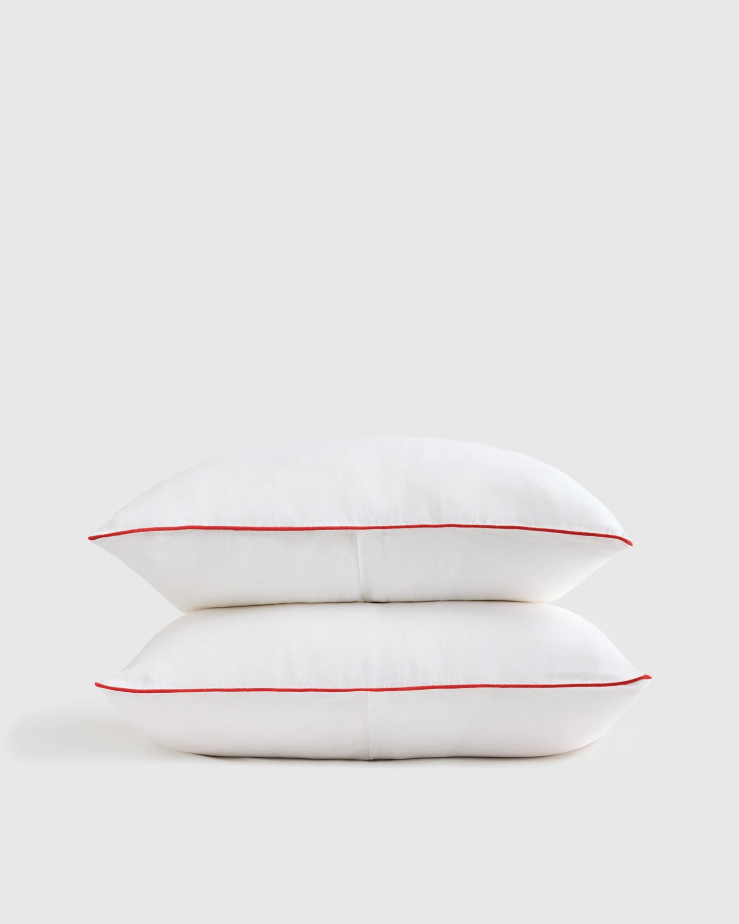 European Linen Piped Sham Set - Standard / White/Cherry