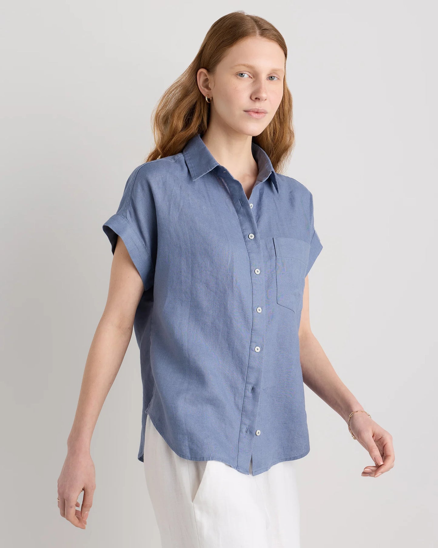 100% European Linen Camp Shirt - XS / Sky Blue Mariner Stripe