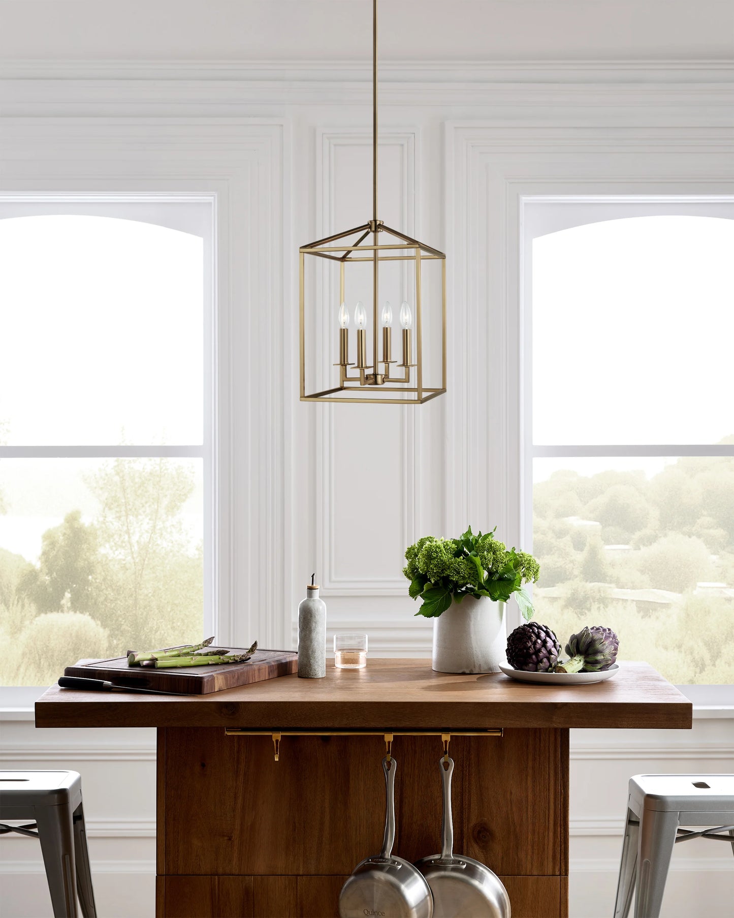 Steel Lantern Pendant Light - Small / Brass