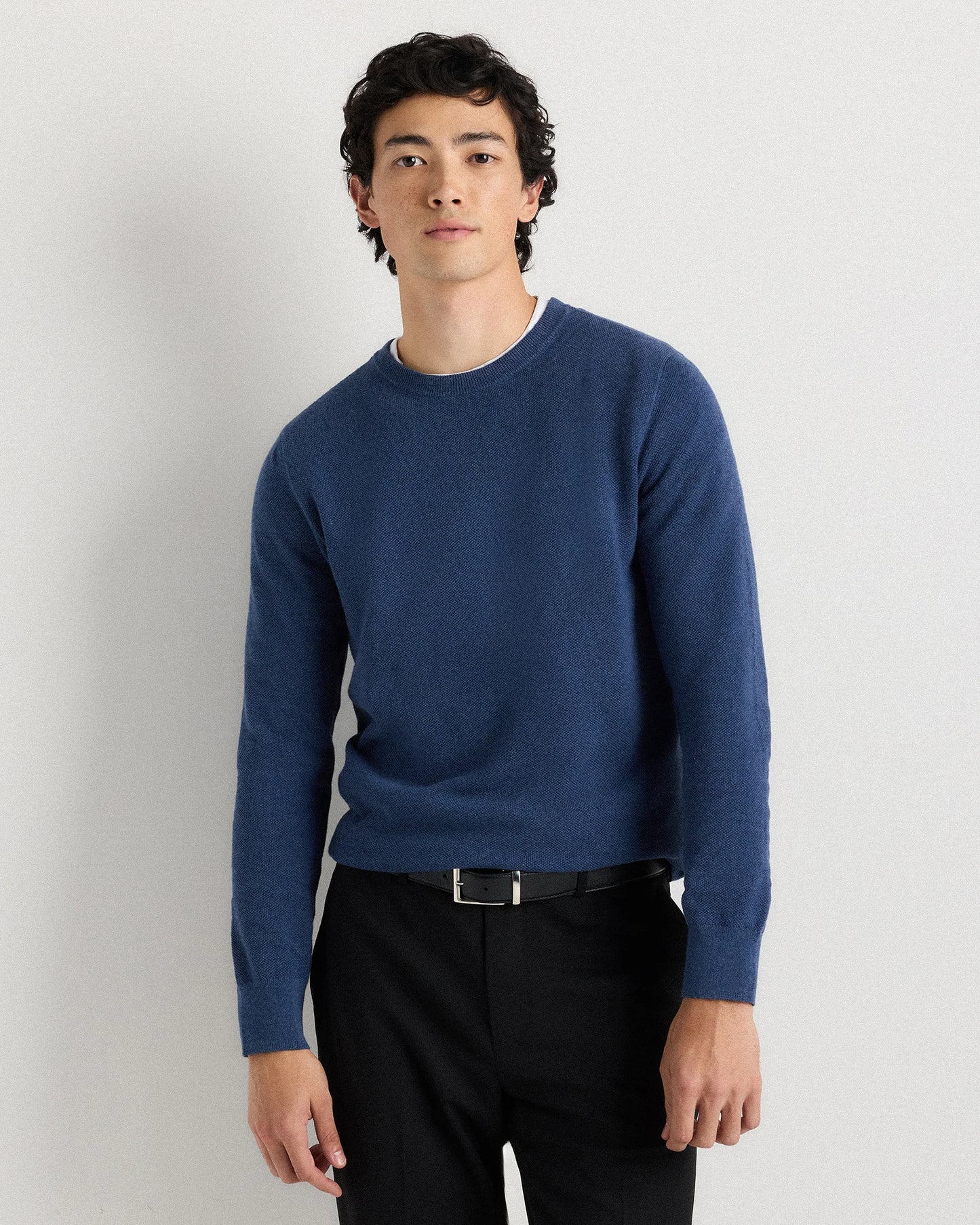 100% Organic Cotton Pique Crewneck Sweater - S / Moonstone Blue