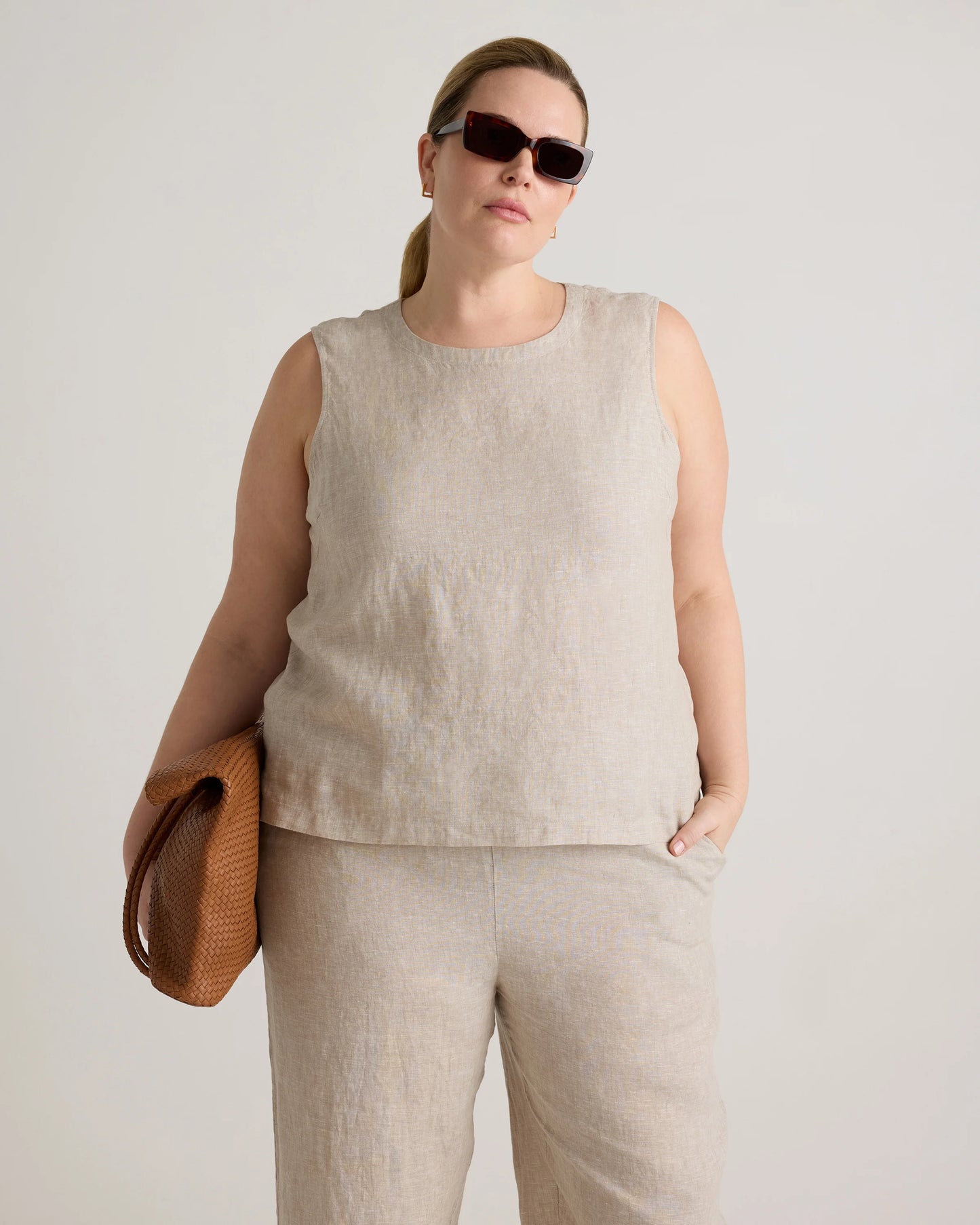 100% European Linen Tank - 1X / White