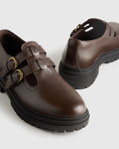 Italian Leather Lug Sole Mary Jane - 5 / Black