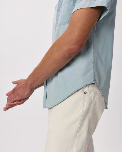 100% Organic Chambray Short Sleeve Shirt - S / Light Chambray