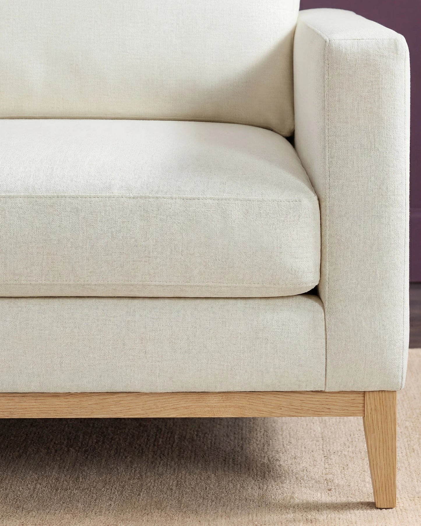 Performance Chenille Linen Blend Sofa with Solid Oak Base - 7ft / Snow