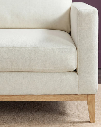 Performance Chenille Linen Blend Sofa with Solid Oak Base - 7ft / Snow