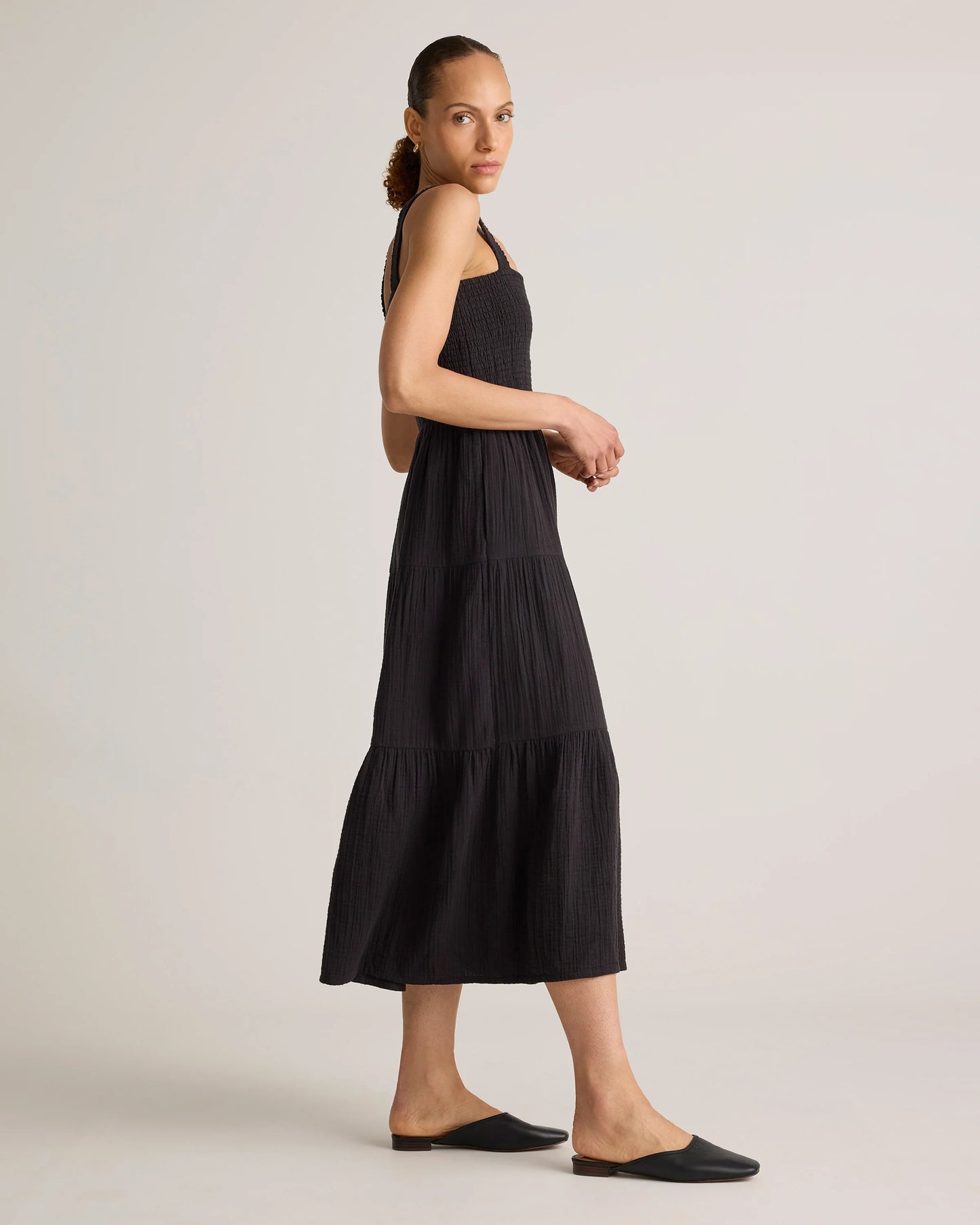 100% Organic Cotton Gauze Smocked Sleeveless Maxi Dress - XS / Blue Gingham