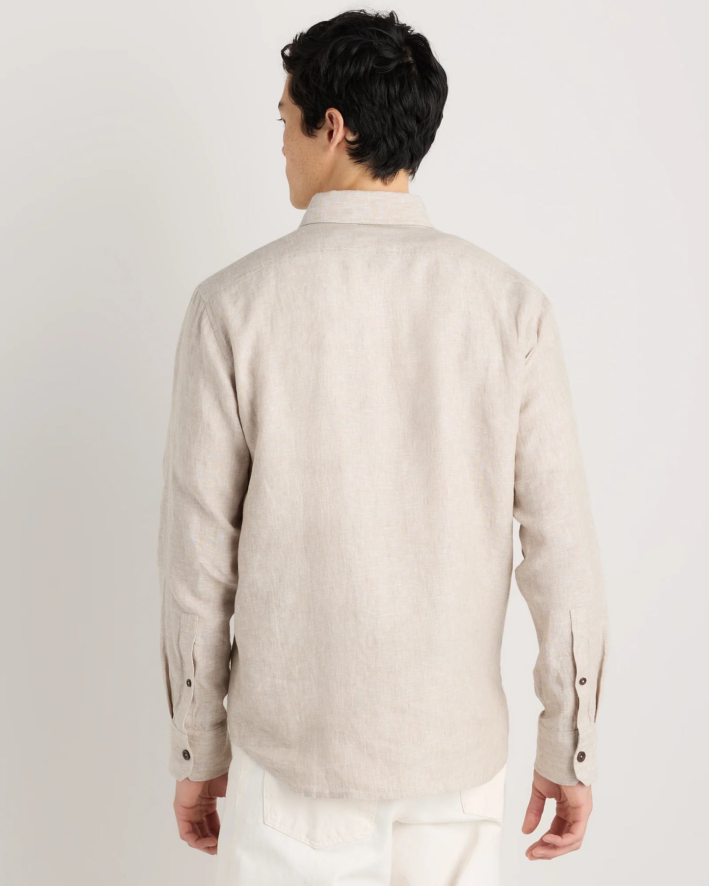 100% European Linen Utility Shirt - S / Taupe Brown Chambray